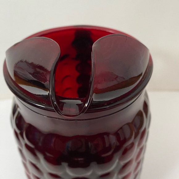 Vintage Anchor Hocking Ruby Red Bubble Glass Lip Water Pitcher 64 oz - Picture 6 of 11